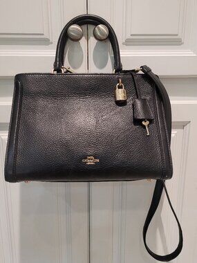 Coach New York~Pebbled Black Leather ~Handbag with Lock & Key & Crossbody Strap